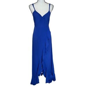 ASOS Blue Ruffle Maxi Wrap Dress Sleeveless Spaghetti Strap Womens Size 4